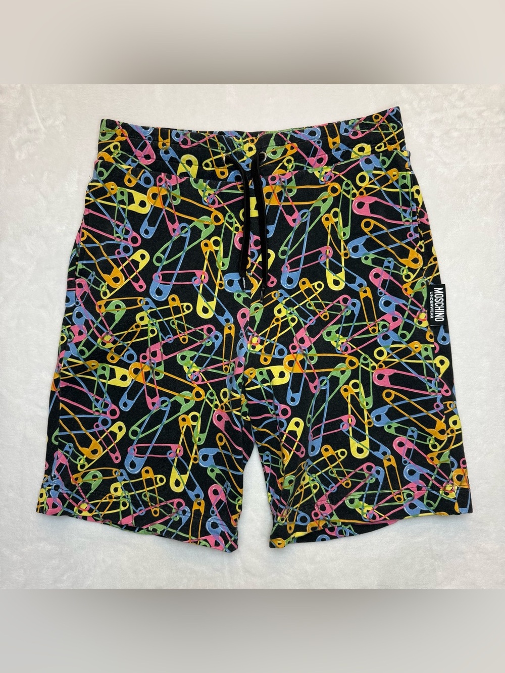 Moschino Underwear Shorts Mens M Multicolor Paperclip Print Sweat Shorts Gym